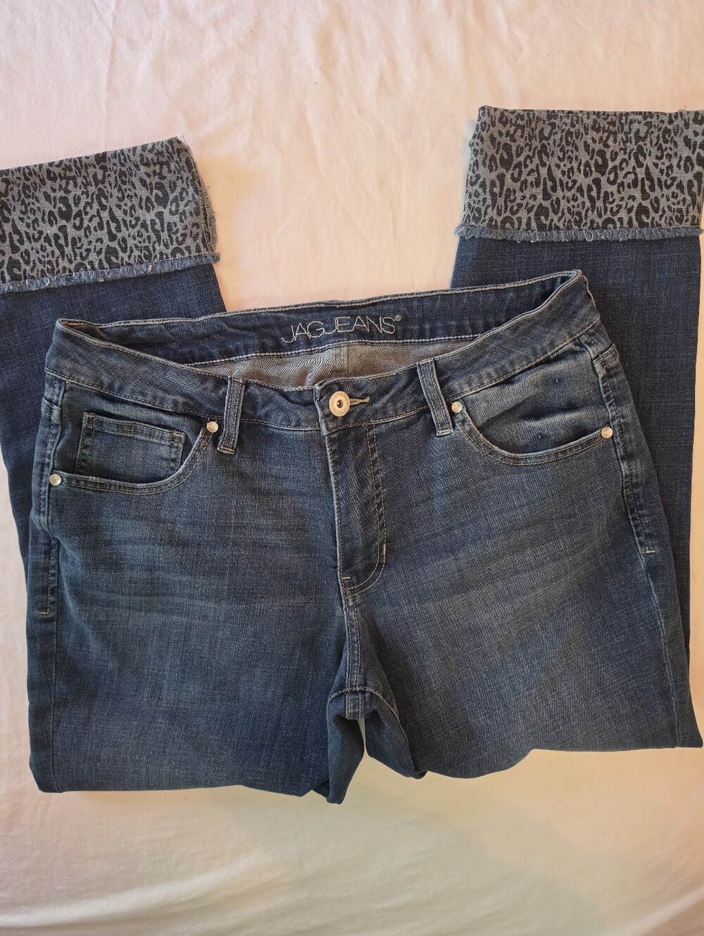 JAG Jeans Girlfriend Cropped Leopard Print Cuffed Jeans 12/31